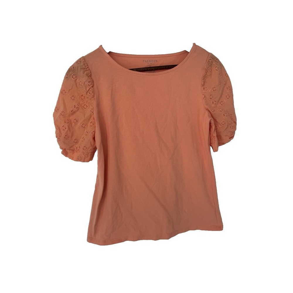Talbots peach eyelet puff sleeve petite small cottagecore floral spring